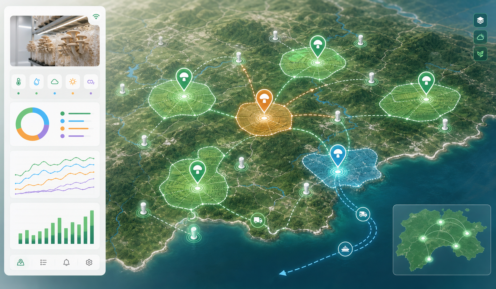 Bản đồ vùng trồng và trạm IoT