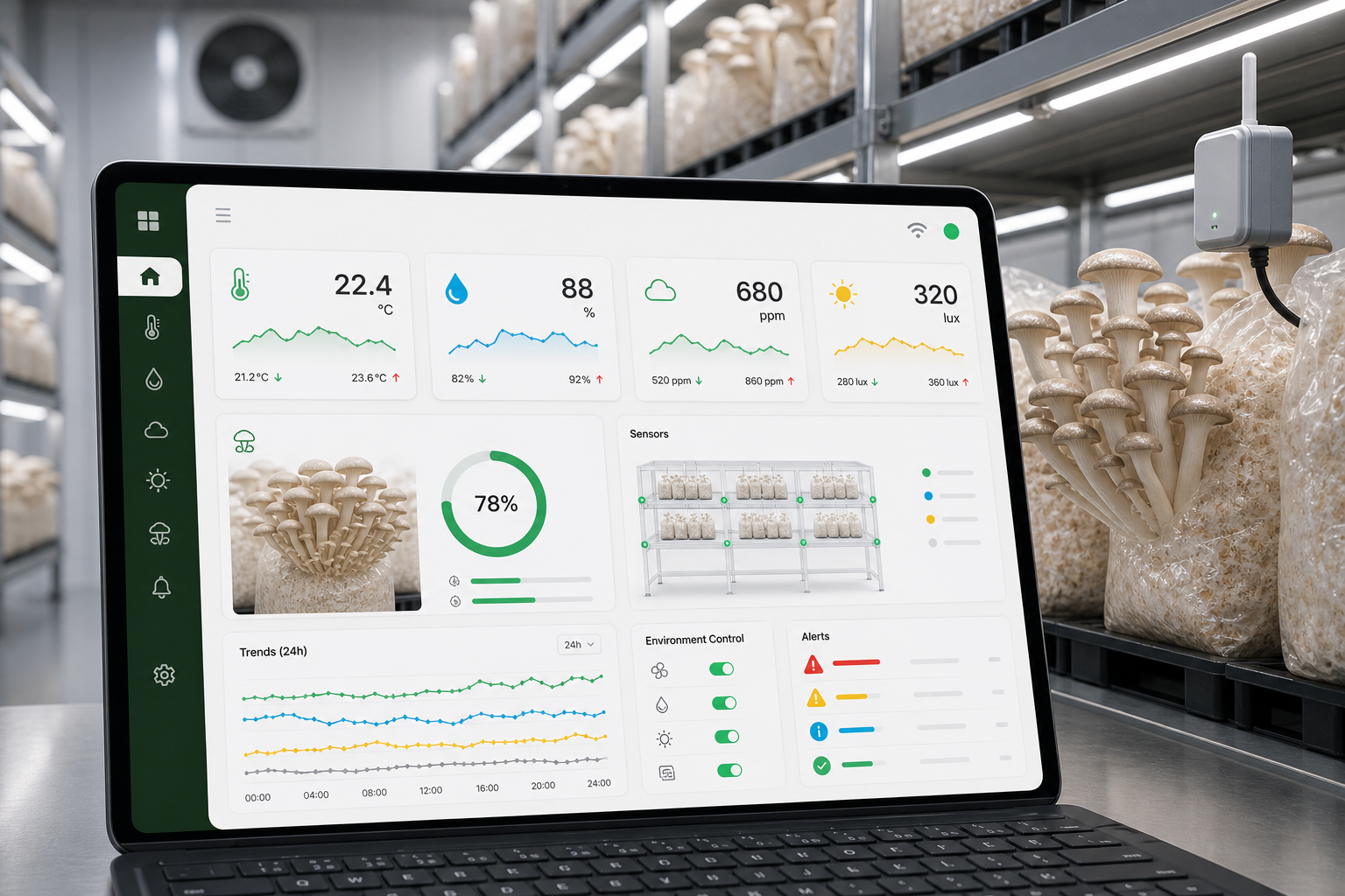 Dashboard quản lý trang trại nấm trực quan